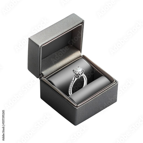 Diamond engagement ring in a gray box a beautiful gift