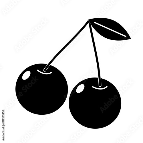 フルーツ　サクランボのシンプルアイコン　モノクロ〜Fruits Cherry simple icon monochrome〜