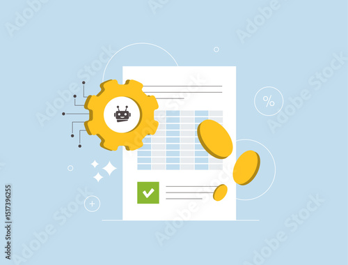 AI accounting automation for freelancers, small businesses and tax consultants. Smart finance tracking, expense reports, digital invoicing and secure data handling. Vector illustration