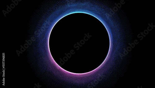 Circular, vibrant, digital frame on black