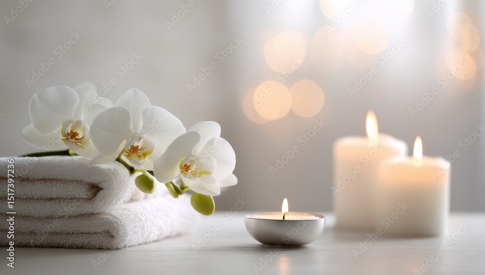 White orchids, towels, candles, spa White orchids, towels, candles, spa