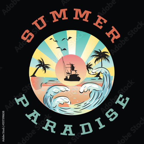 Summer Paradise Sign and Badge Shirt Design