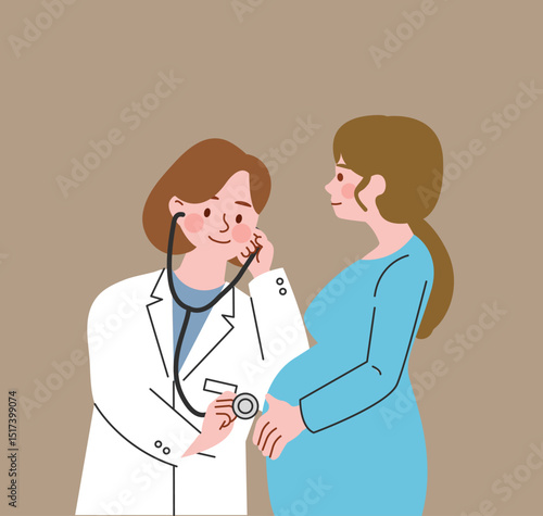 Doctor examining a pregnant woman with a stethoscope