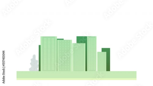 city 2d animation with green screen alpha channel