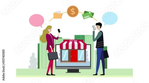 Woman and businessman people with shopping bags vector illustration concept for business success 2d animation 