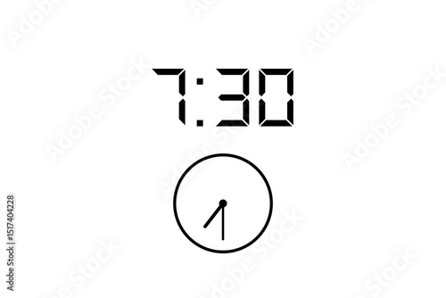 7:30 vector image and icon black colour on white background.