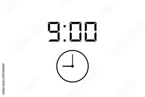 9:00 vector image and icon black colour on white background.