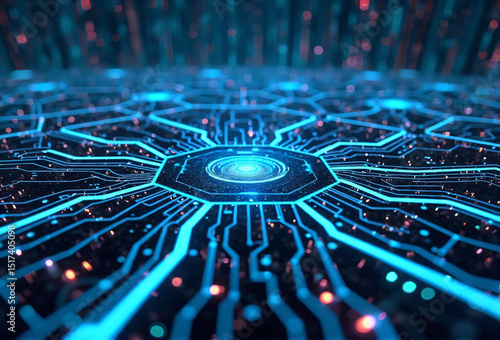 The neon lights technology tracing along the edges in motion.