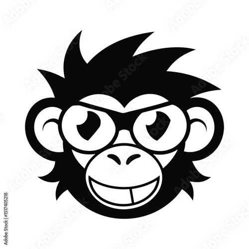 Laughing monkey head cartoon mascot in sunglasses. Funny Monkey Logo. 