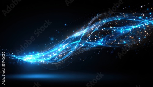 Abstract blue light wave with glittering particles