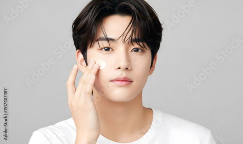 깨끗한 피부의 잘생긴 젊은 한국인 남성 모델