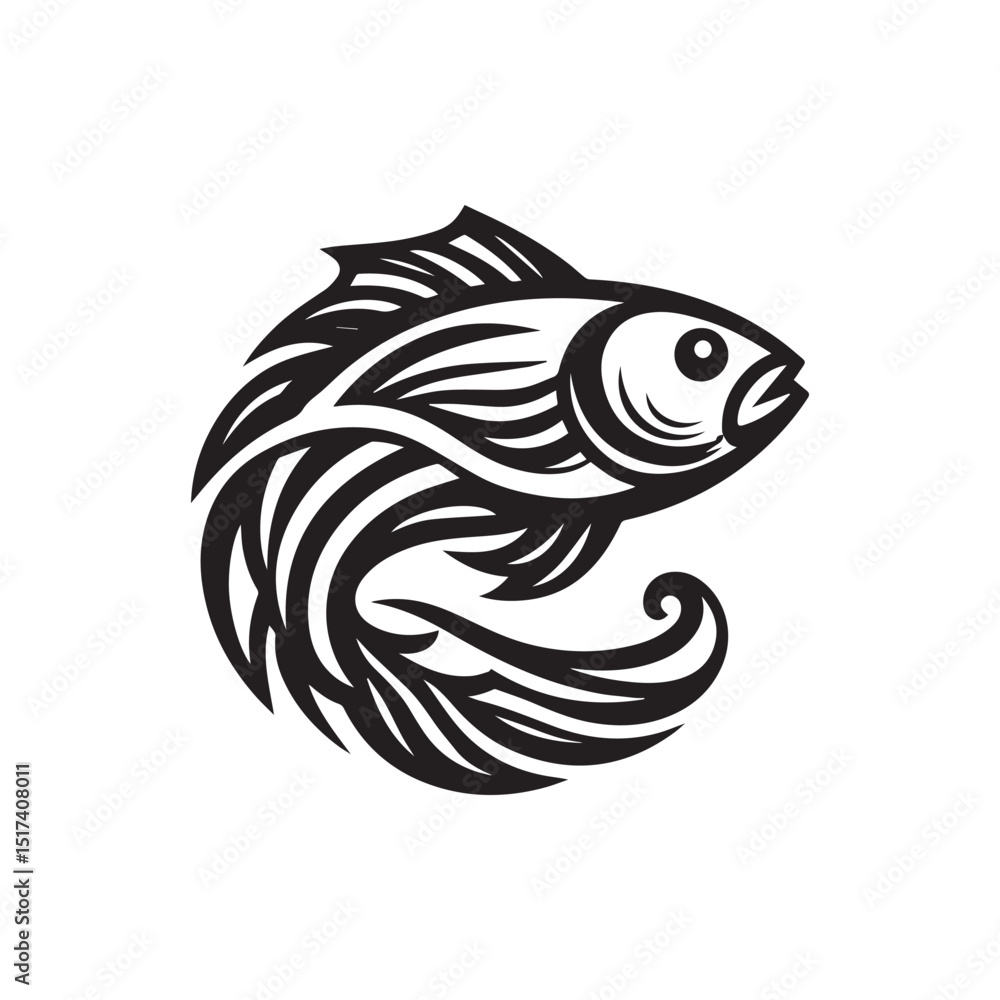 Naklejka premium fish logo, editable black and white vector