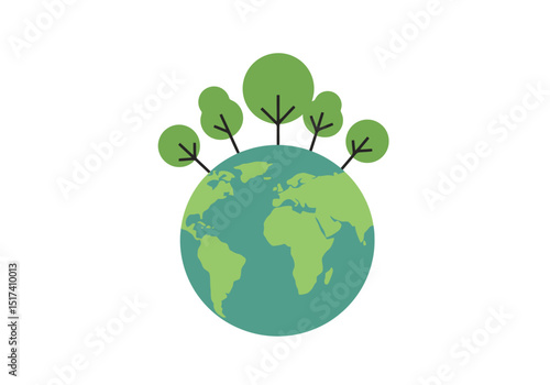 Earth with Trees Cartoon Illustration for Environmental Awareness