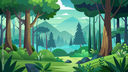 Serene Forest Landscape. Majestic Mountains and Lush Greenery