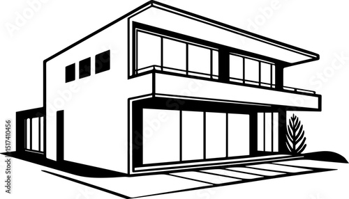 Minimalist house SVG in stylish design.Modern Architectural Outline of a Stylish Two-Story House