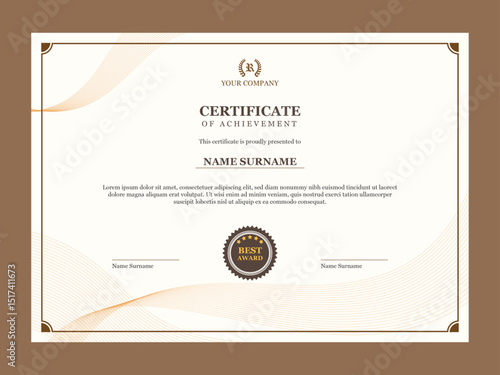 Clean and simple certificate of achievement template for company, diploma, graduate, college, university.
