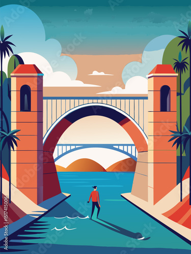Contemplation by the Bridge. A Serene Urban Landscape