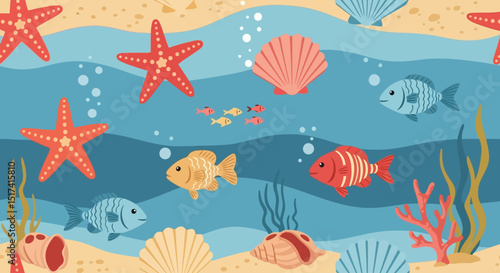 Playful Ocean Life Pattern: Seamless Underwater World