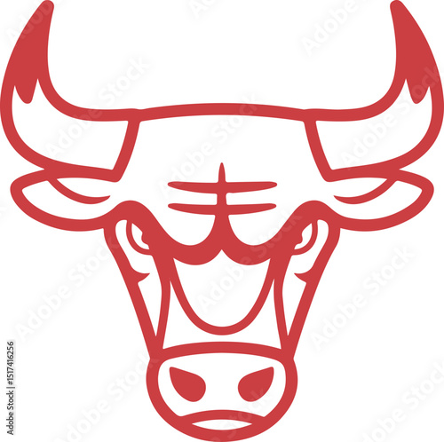 Chicago Bulls logo in red outlined vector illustration representing basketball team and sport.