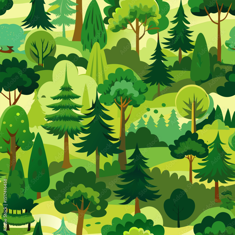 Fototapeta premium Vibrant Green Forest Landscape. A Serene Nature Scene