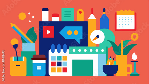 Art and Craft Day A colorful workspace filled with art supplies where people are engaged in crafting activities illustrating creativity over consumerism with the calendar as a