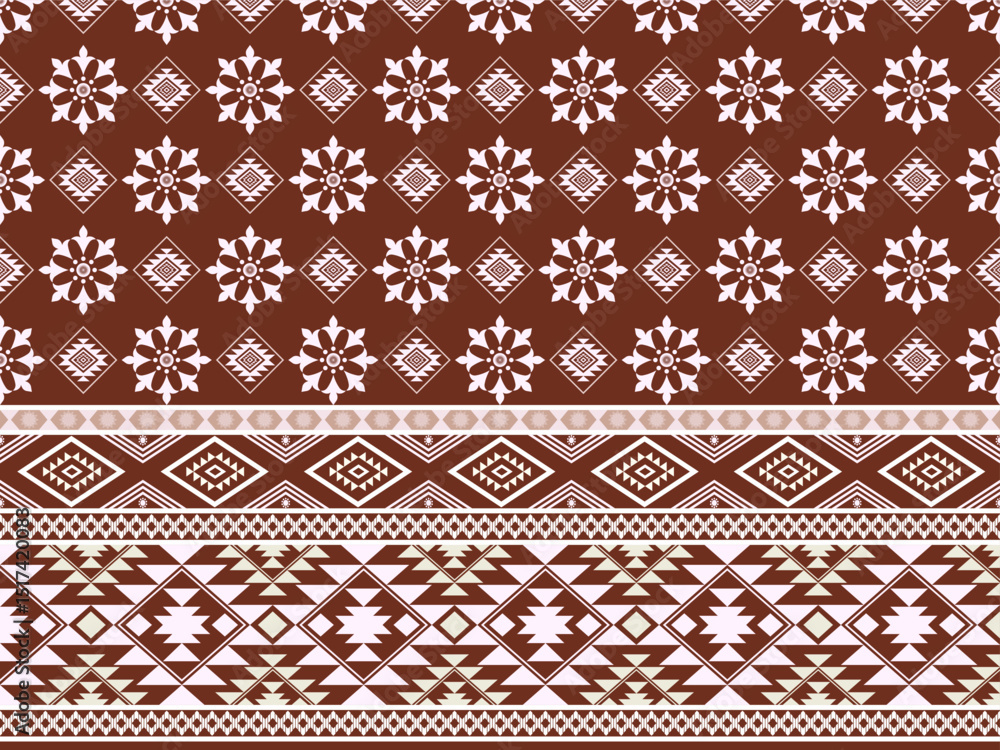 Abstract ethnic geometric pattern with traditional style. Seamless pattern. Red background. White pattern for wallpaper, wrapping, fashion, clothing. Vector illustration. Abstract ethnic geometric pattern with traditional style. Seamless pattern. Red background. White pattern for wallpaper, wrapping, fashion, clothing. Vector illustration.
