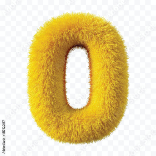 3d hairy fluffy font number o, furry alphabet,   dark pink number o isolated on transparent background