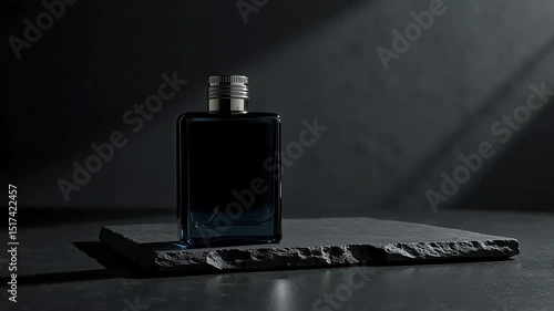 4K Dark Blue Men’s Perfume Bottle on Black Stone for Elegant Fragrance Display
