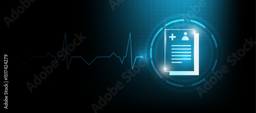 medical report icon with heartbeat waveform in blue background
