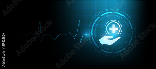 modern healthcare, save life icon concept with heart beat wave background