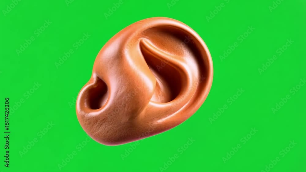 Red Realistic Ear Realistic Human Ear Model on Vibrant Green Background for Artistic and ...