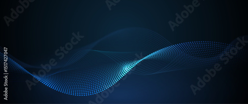 Vector abstract dynamic, wave - flow mesh particles pattern and dot on dark blue background. Illustration design futuristic, network technology background. Modern digital datum and science concept