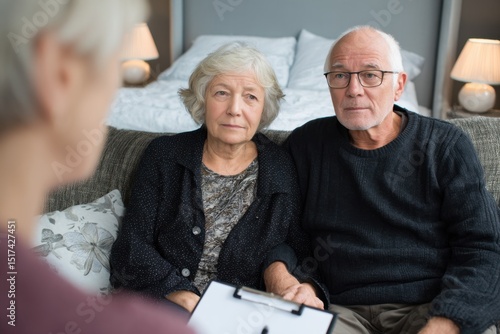 Support And Assistance Elderly Caregiver Helping Mature Senior Couple With Needs