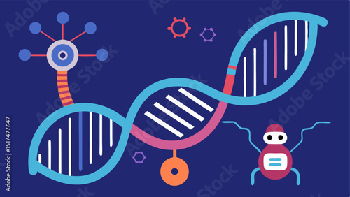 Gene Editing Process An illustration of a DNA double helix being visually altered by a futuristic robotic device symbolizing gene editing with flowing lines indicating precision.