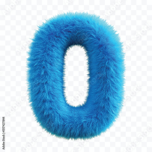 3d hairy fluffy font number o, furry alphabet,   dark pink number o isolated on transparent background