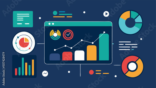 Data Monitoring A stylized dashboard filled with line graphs and pie charts showcasing realtime monitoring of financial data with an AI radar scanning for anomalies.