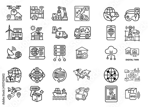 Logistics global network sustainability collection concept shown with technology icons