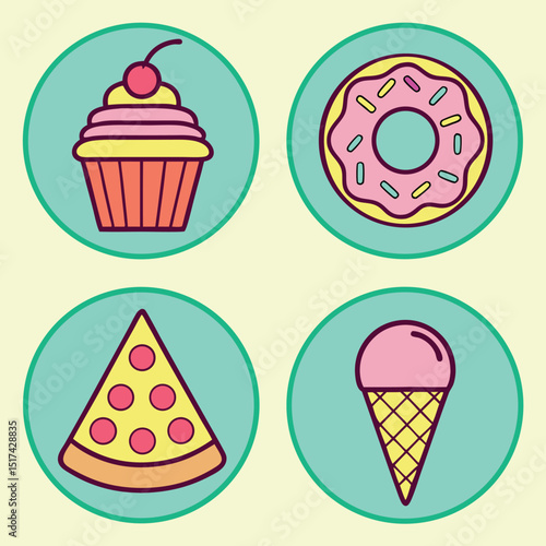 Fun Food & Snack Doodles Vector Set | Hand-drawn Cute Fast Food and Treat Illustrations

