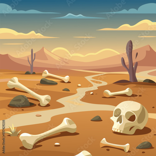 Desert Skull and Bones. Arid Landscape