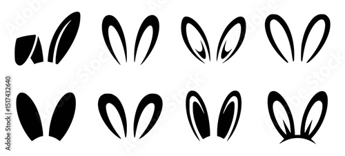 Black bunny ear silhouettes set for easter design