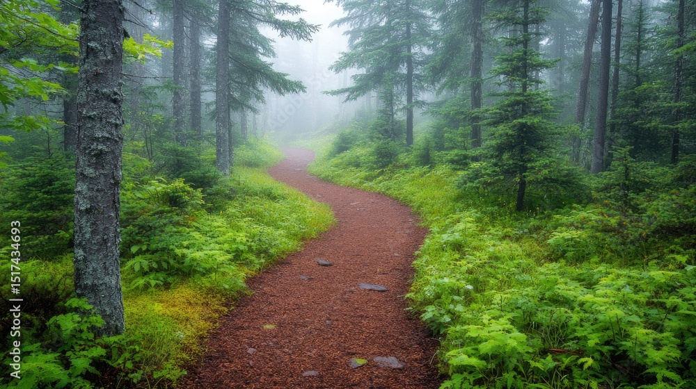 Fototapeta premium Winding path through a misty forest.