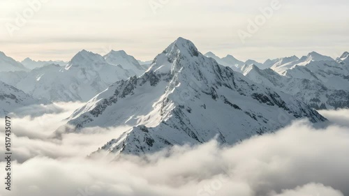 Wallpaper Mural Snow Capped Mountain Peaks Emerging Through a Sea of Fluffy White Clouds in Winter Daylight in the Alps Torontodigital.ca