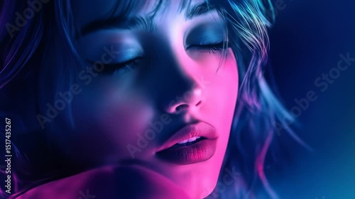 Wallpaper Mural Close-up Portrait of a Serene Woman in Neon Lighting, Ethereal Beauty and Calmness Torontodigital.ca