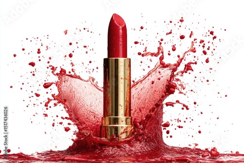 Red lipstick in splash of liquid