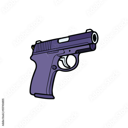 Purple handgun graphic design illustration. Outlined firearm in a three-quarter view. Weapon illustration for educational or design use. Generic weapon graphic -