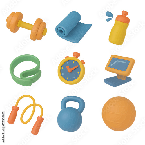 Dynamic fitness icon set with background elements for gym enthusiasts transparent design engaging environment
