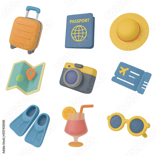Travel icon set vacation essentials for transparent background design travel lifestyle graphic