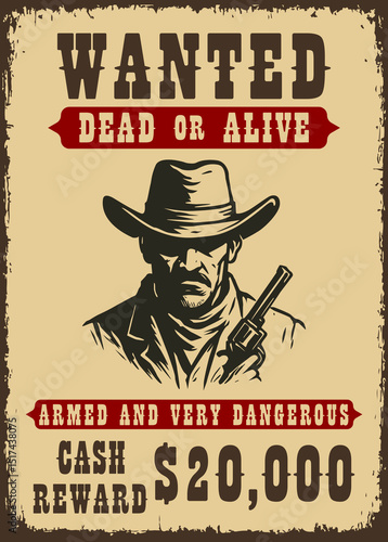 wanted criminal and murderer in vintage monochrome style. reward for capture alive or dead. vector illustration