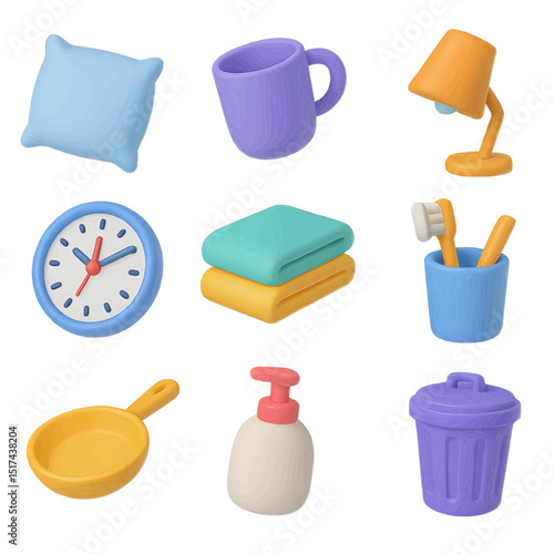 Household items icon set transparent background illustrated content creative environment for home design