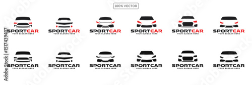 Sports car logo icon set. Motor vehicle silhouette emblems. Auto garage dealership brand identity design elements
